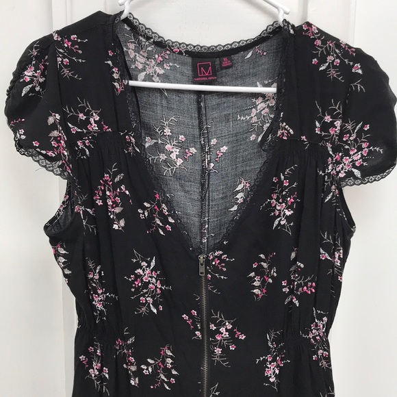 Black and Pink Floral Lace-Trimmed Dress - Picture 4 of 7